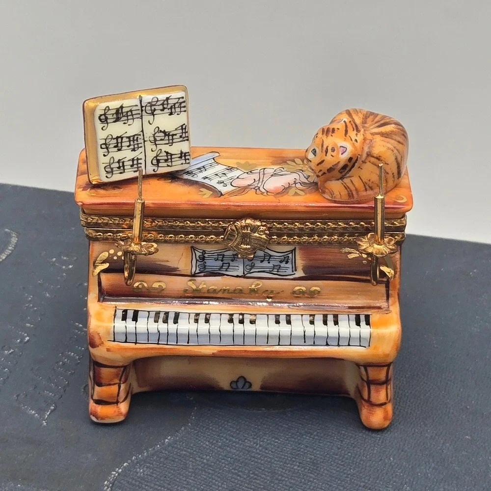 Vintage Limoges Trinket Box Piano Cat Candelabra Ballerina La Gloriette Painted