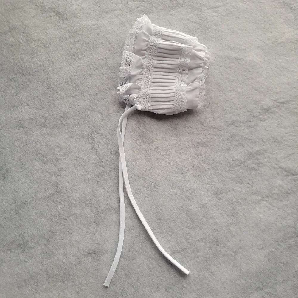 New Born Baby Bonnet Vintage 1986 White Open Back Tie Closure