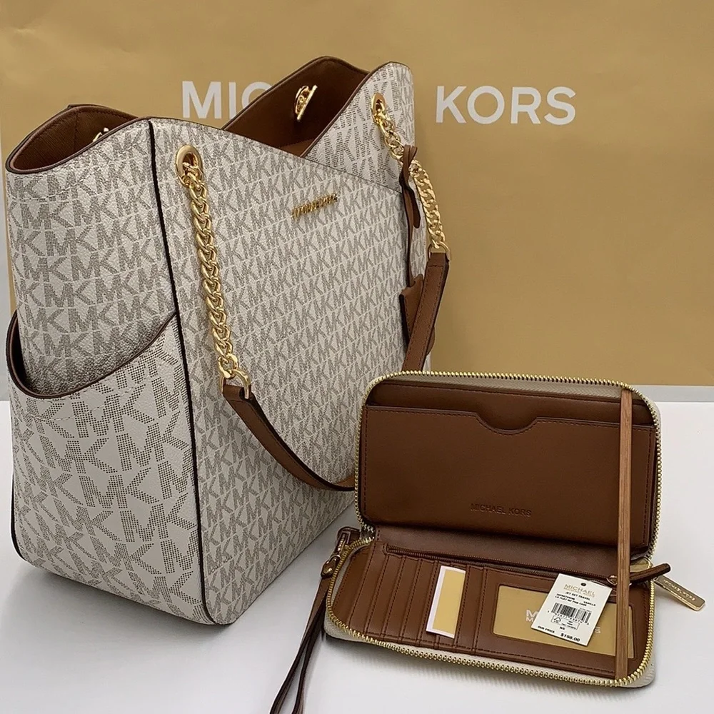 MICHAEL KORS LARGE X CHAIN SHOULDER TOTE & LG FLAT MULTIFUNCTIONAL PHONE CASE