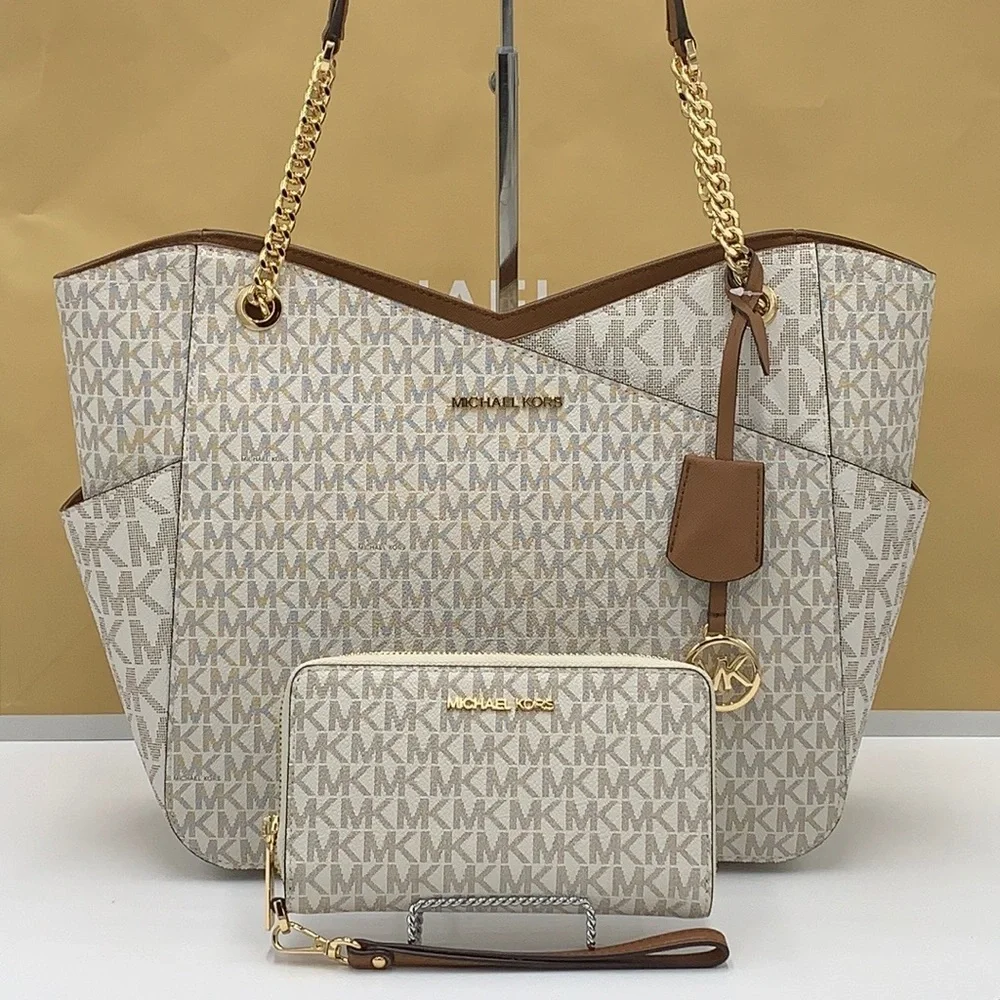 MICHAEL KORS LARGE X CHAIN SHOULDER TOTE & LG FLAT MULTIFUNCTIONAL PHONE CASE