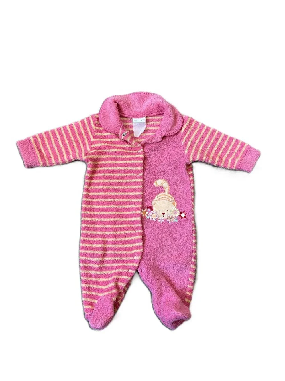 Carters Vintage Terry Footed Sleeper w Kitty Cat 6/9 mos Pink