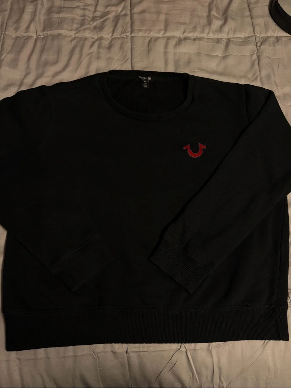 True Religion Black Crewneck Sweater with Red Logo Accent