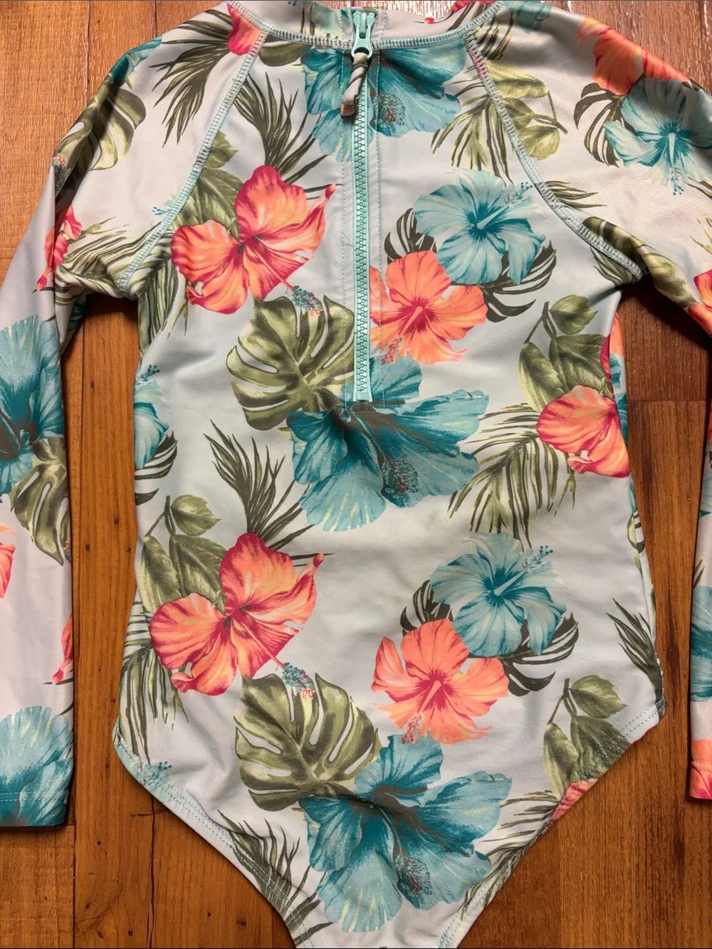 Justice Girls Long-Sleeve Tropical Floral One-Piece Swimsuit - Size 7/8