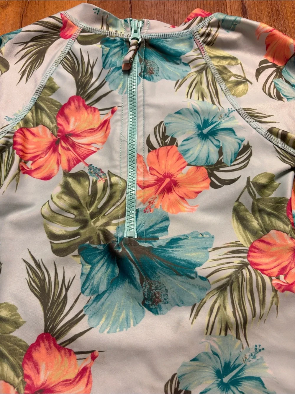 Justice Girls Long-Sleeve Tropical Floral One-Piece Swimsuit - Size 7/8