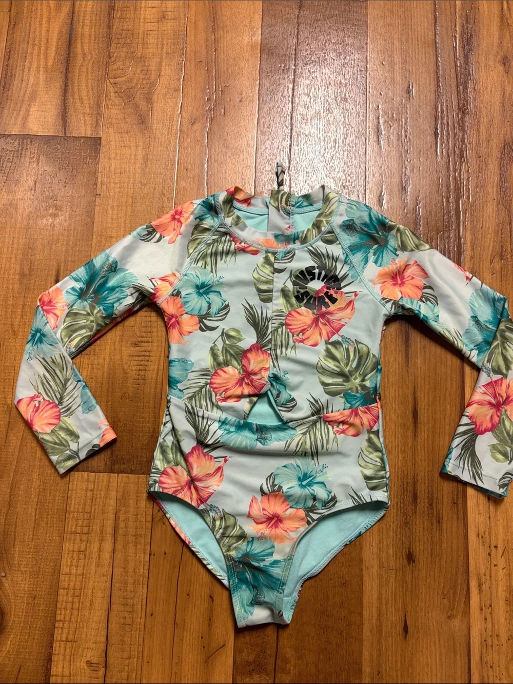 Justice Girls Long-Sleeve Tropical Floral One-Piece Swimsuit - Size 7/8