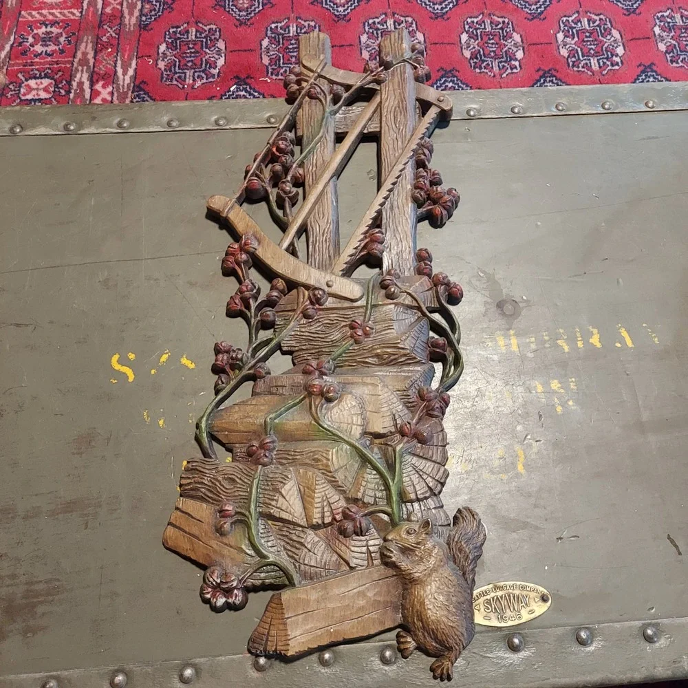 Vintage Burwood Products Squirrel Saw Woodland Wall Hanging Plaque 2350 18x7