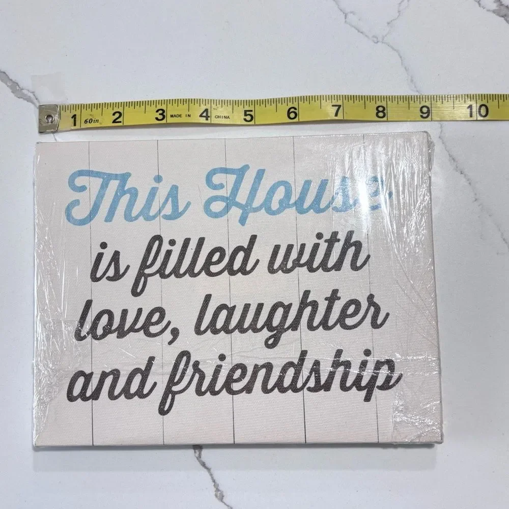 White Canvas Home Decor Heartfelt House Sign Black Blue Lettering Entryway Logo