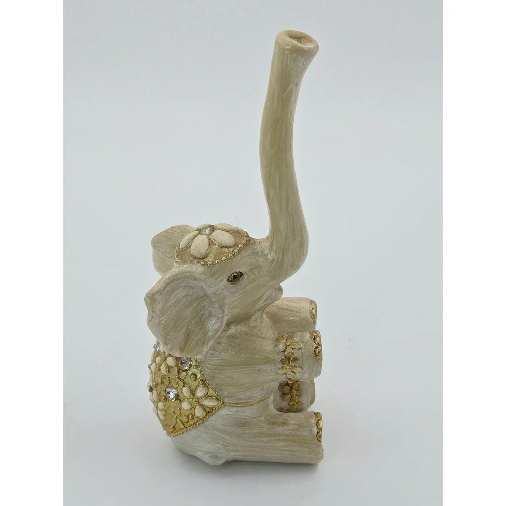 Elephant Trunk Up Jeweled Rhinestone Ring Holder Good Luck Figurine