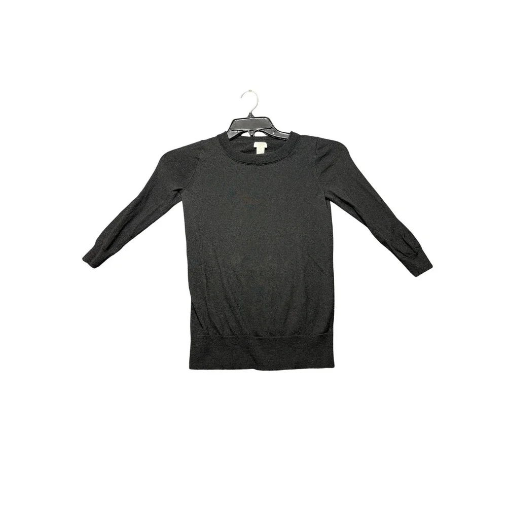 J.Crew Sweater Women XS Black Excellent Lightweight Crewneck 3/4 Sleeve