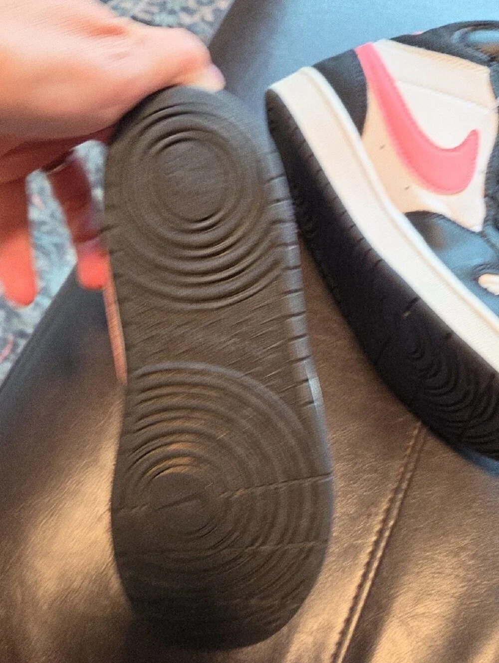 Nike Kids High-Top Sneakers in Black, White and Coral Pink