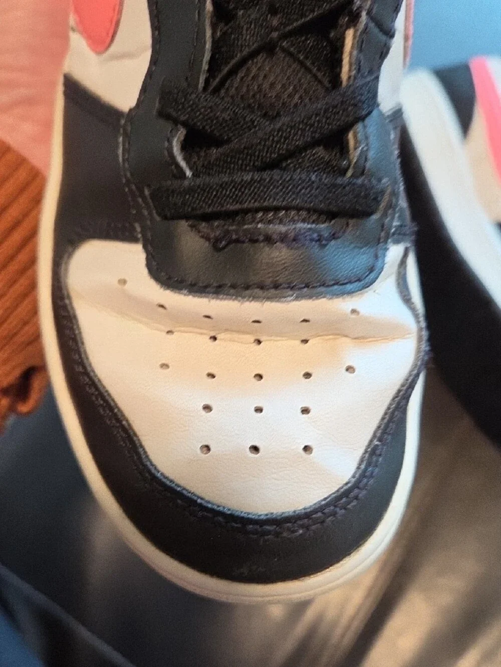 Nike Kids High-Top Sneakers in Black, White and Coral Pink