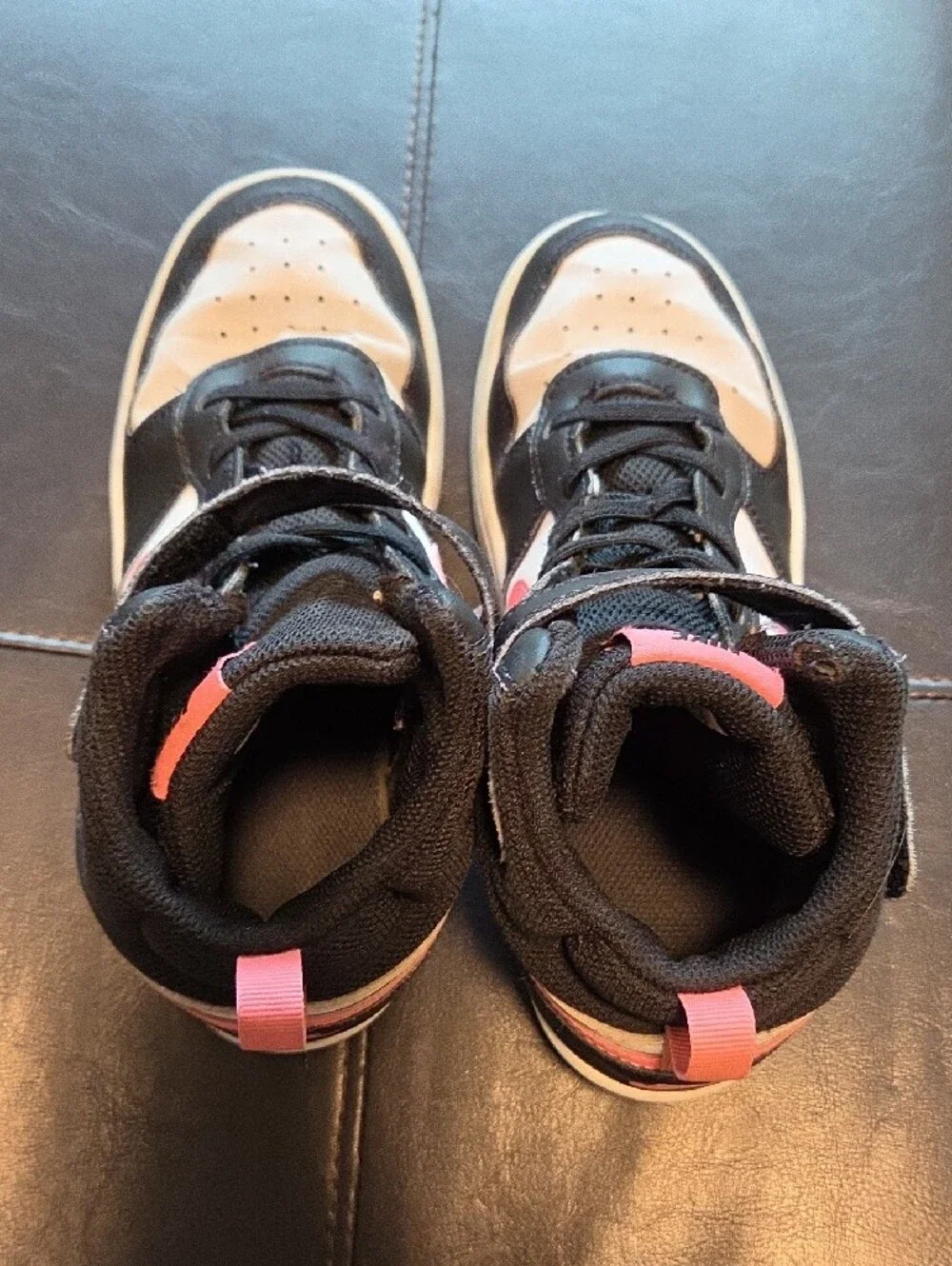 Nike Kids High-Top Sneakers in Black, White and Coral Pink