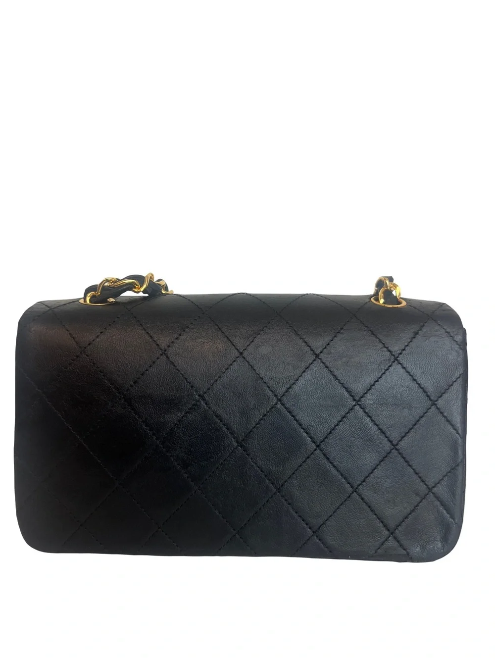 CHANEL Black Quilted Lambskin Mini Flap Bag with Gold Chain