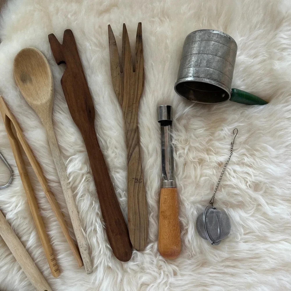 Vintage Rustic Wooden Utensils Kitchen Bundle