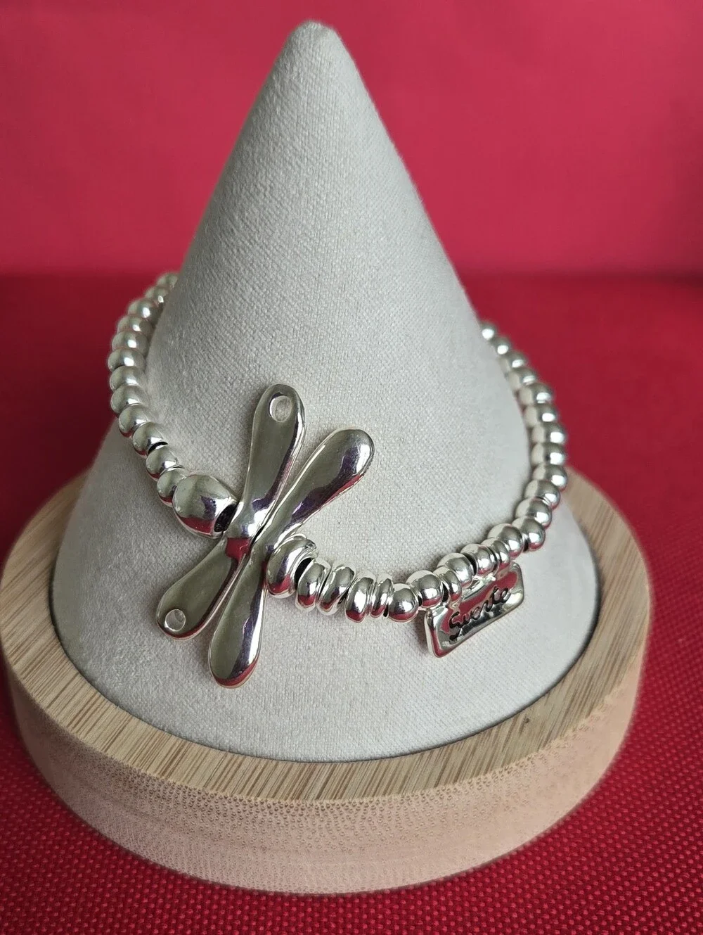 Uno De 50 • SER REBELDE • Silver Dragonfly Beaded Stretch Bracelet