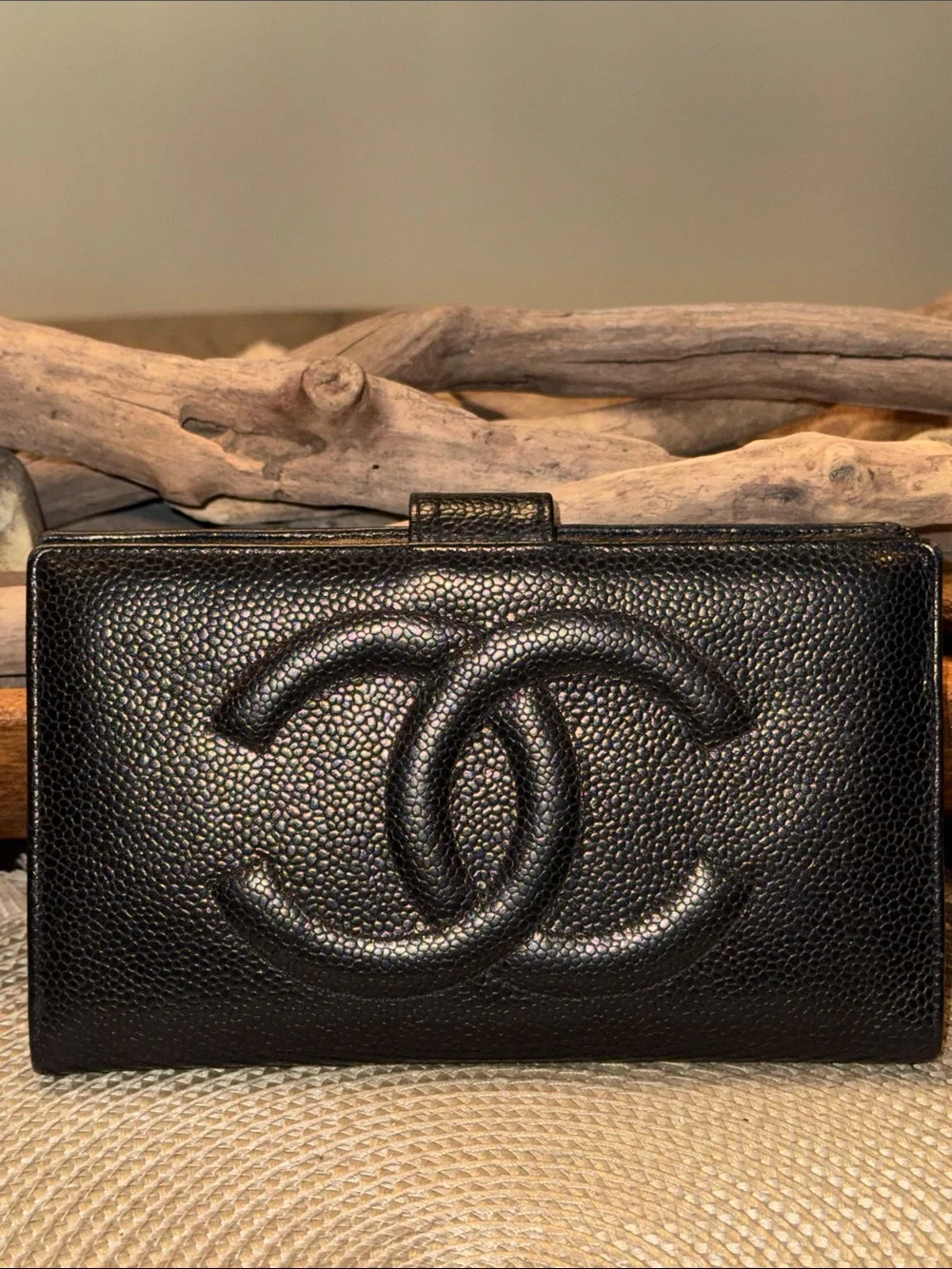 CHANEL Caviar Black Quilted CC Leather Wallet