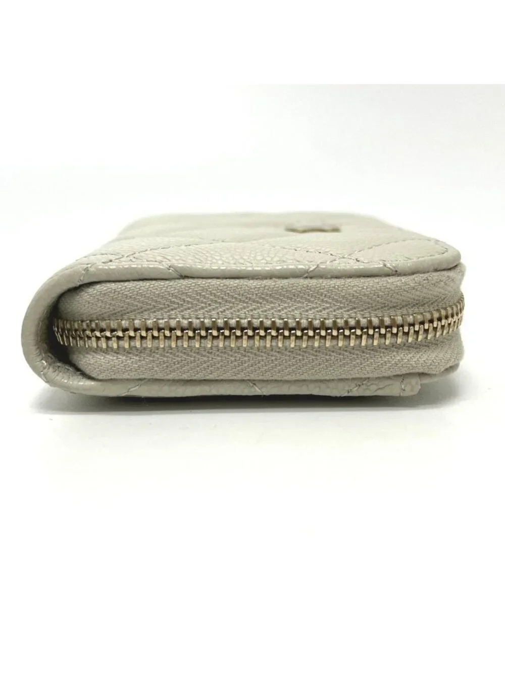 Chanel Coin Case CC Logo Quilted Caviar Leather Gray