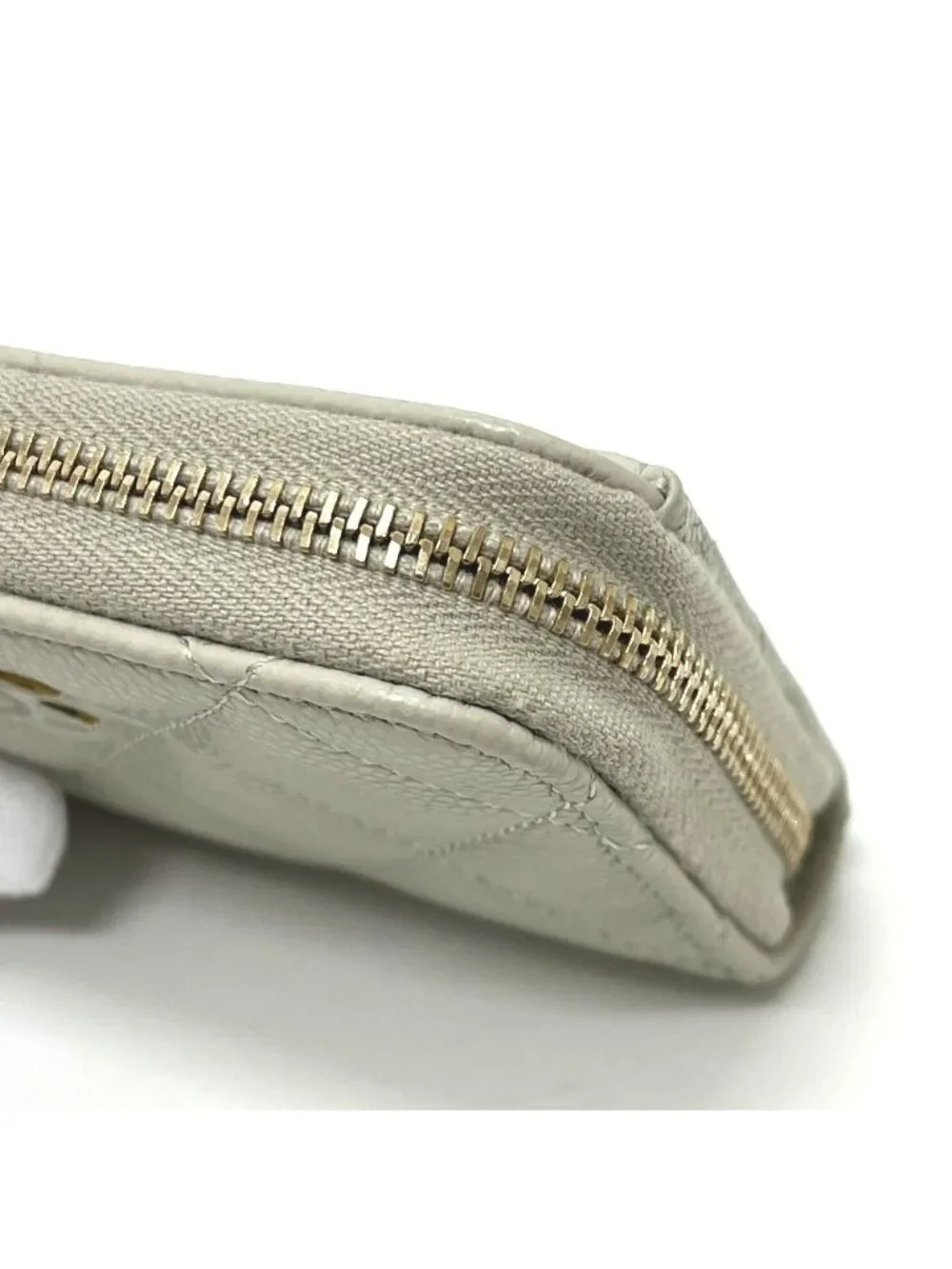 Chanel Coin Case CC Logo Quilted Caviar Leather Gray