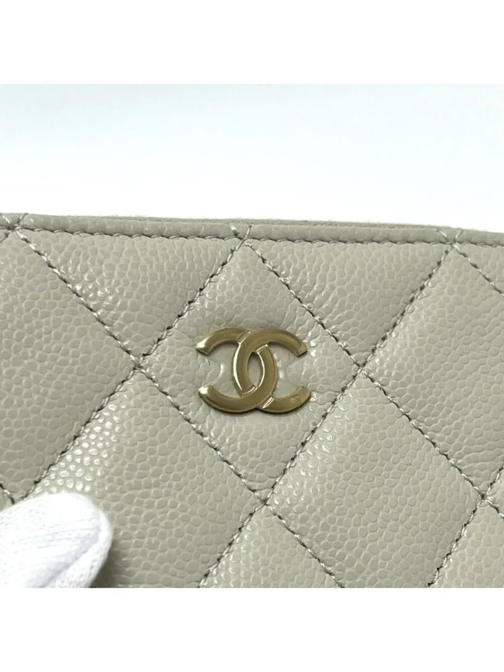 Chanel Coin Case CC Logo Quilted Caviar Leather Gray