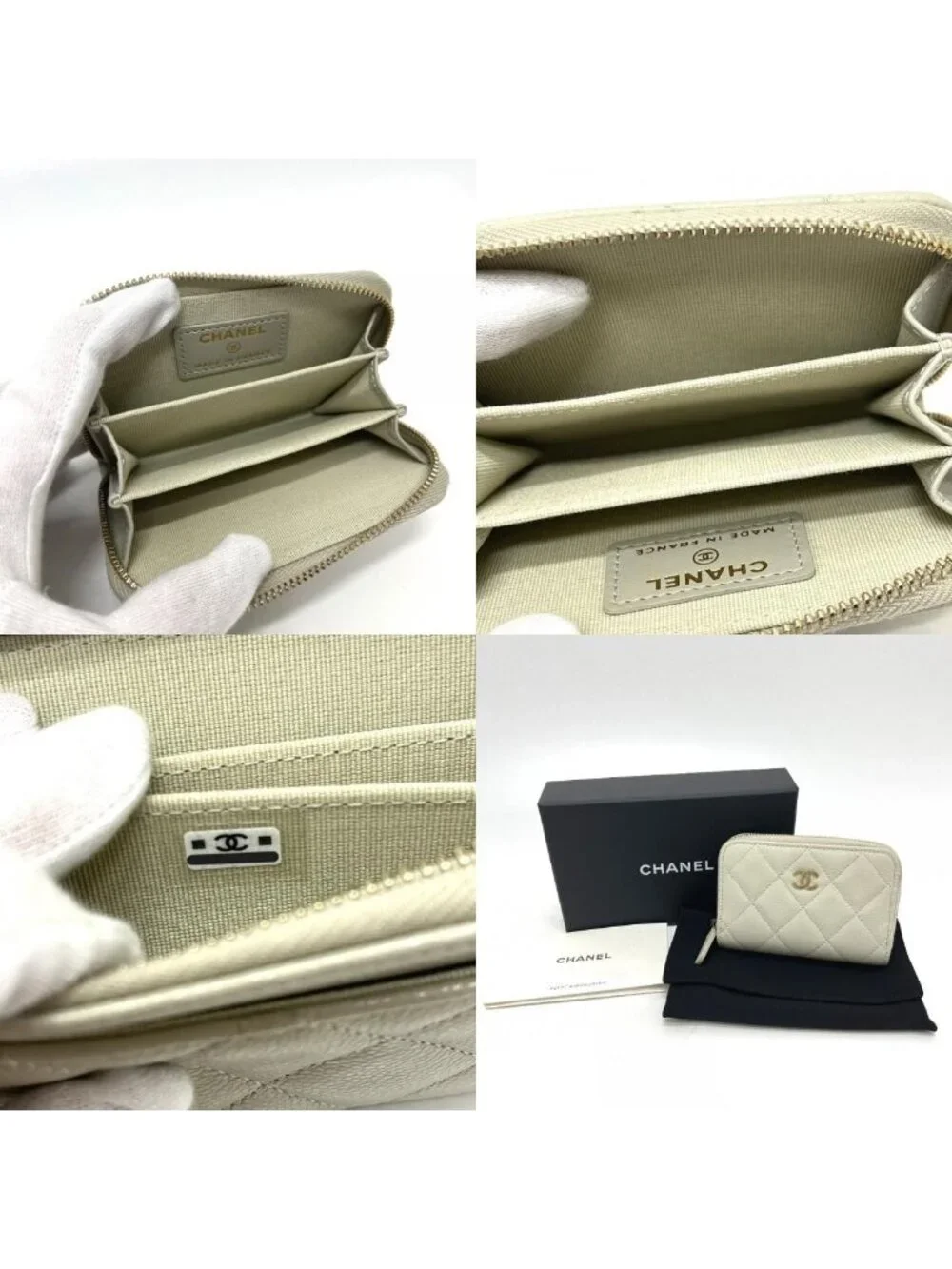 Chanel Coin Case CC Logo Quilted Caviar Leather Gray