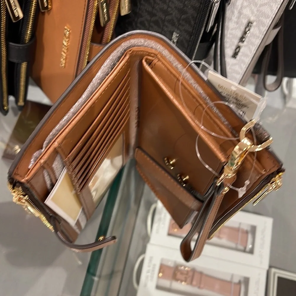 MICHAEL KORS LARGE DOUBLE ZIP WRISTLET PHONEHOLDER WALLET CLUTCH Brown