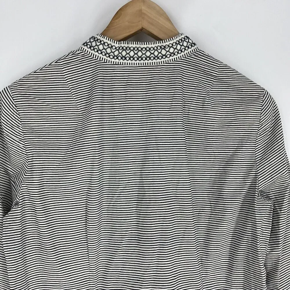 Tory Burch Tunic Dress Size 4 Women Blue White Embroidered Striped V Neck Kaftan