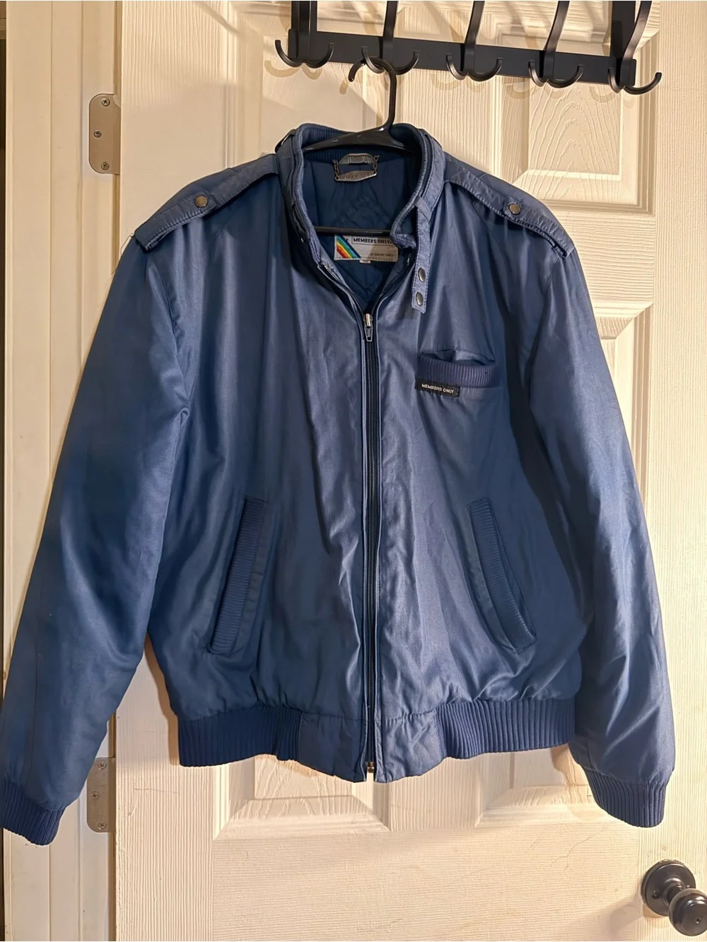 Vtg 80s Members Only Iconic Racer Jacket Mens Blue Bomber Rainbow Tag 36