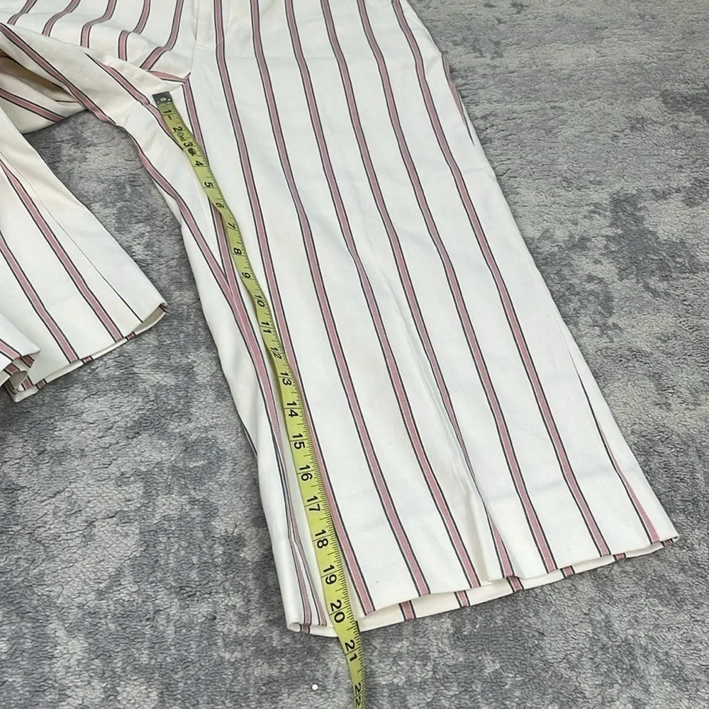NWT Banana Republic High Rise Wide Leg Crop Pants Linen Blend White Red Stripe