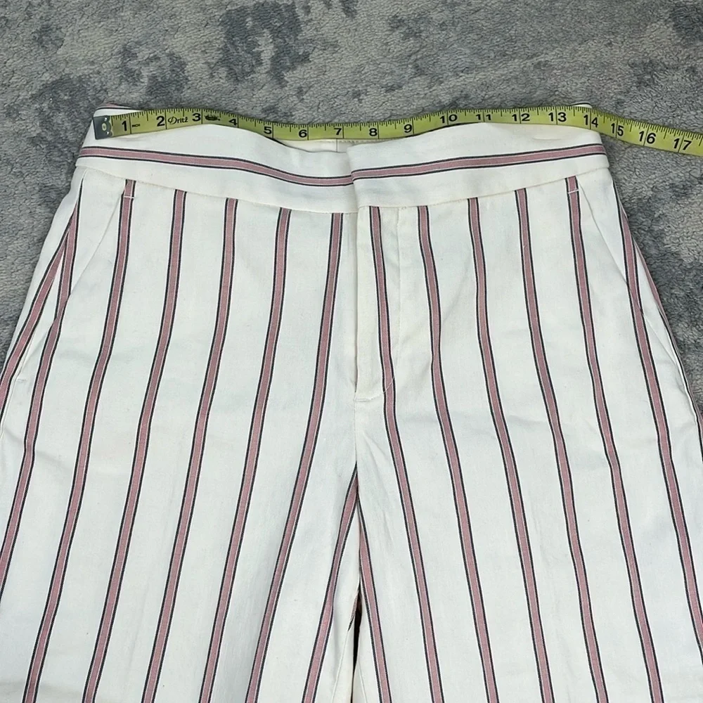 NWT Banana Republic High Rise Wide Leg Crop Pants Linen Blend White Red Stripe