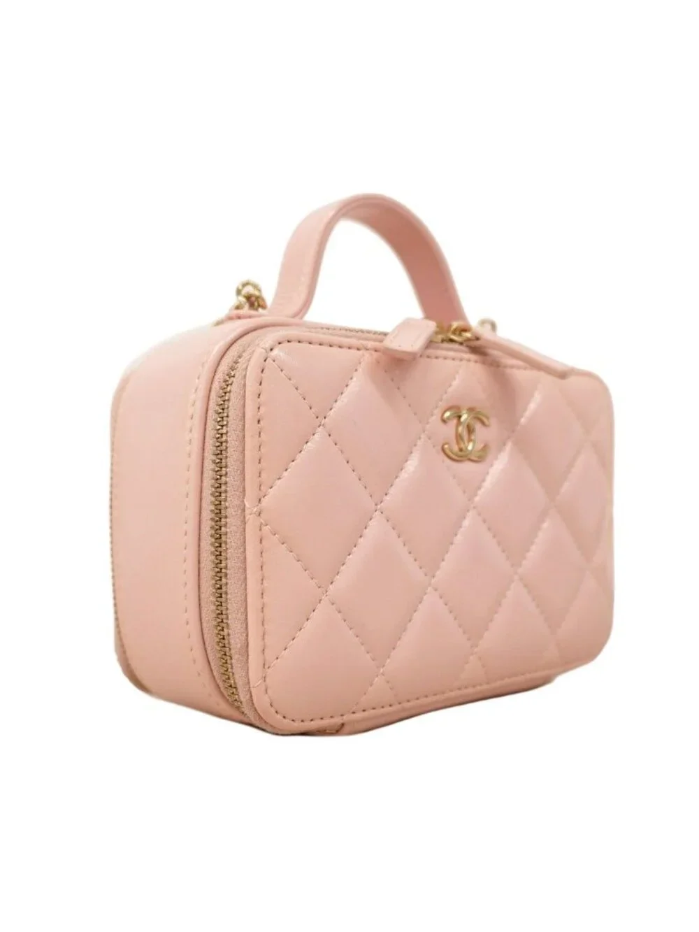 Chanel Vanity Bag Quilted Lambskin Pink Champagne Gold 2-Way