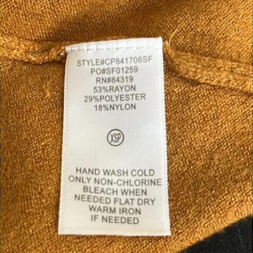 Evolution women's cardigan Size XSP‎ golden mustard holiday scalloped trim NWT