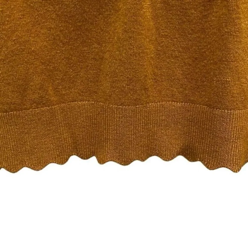 Evolution women's cardigan Size XSP‎ golden mustard holiday scalloped trim NWT