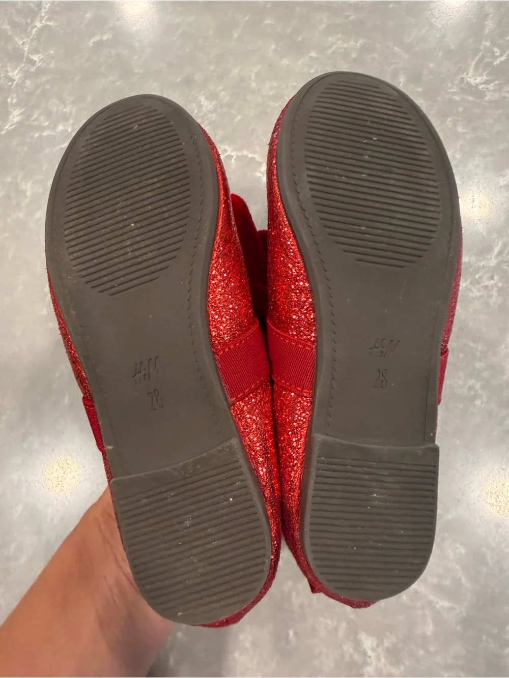 H&M Kids Red Glitter Ballet Flats Velvet Bow Shoes Size 11 EU 28 Like New