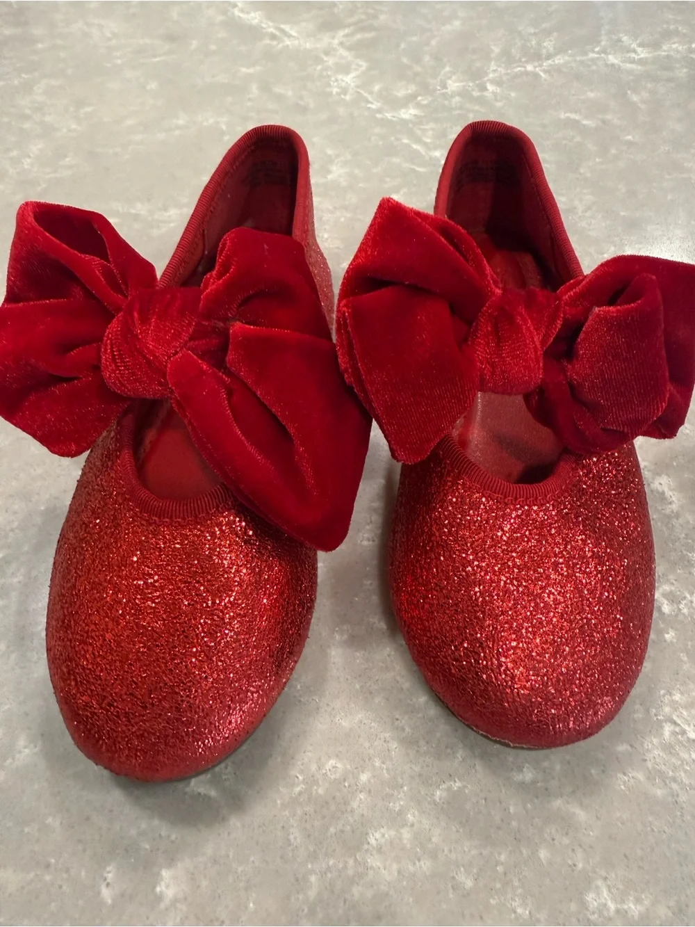 H&M Kids Red Glitter Ballet Flats Velvet Bow Shoes Size 11 EU 28 Like New