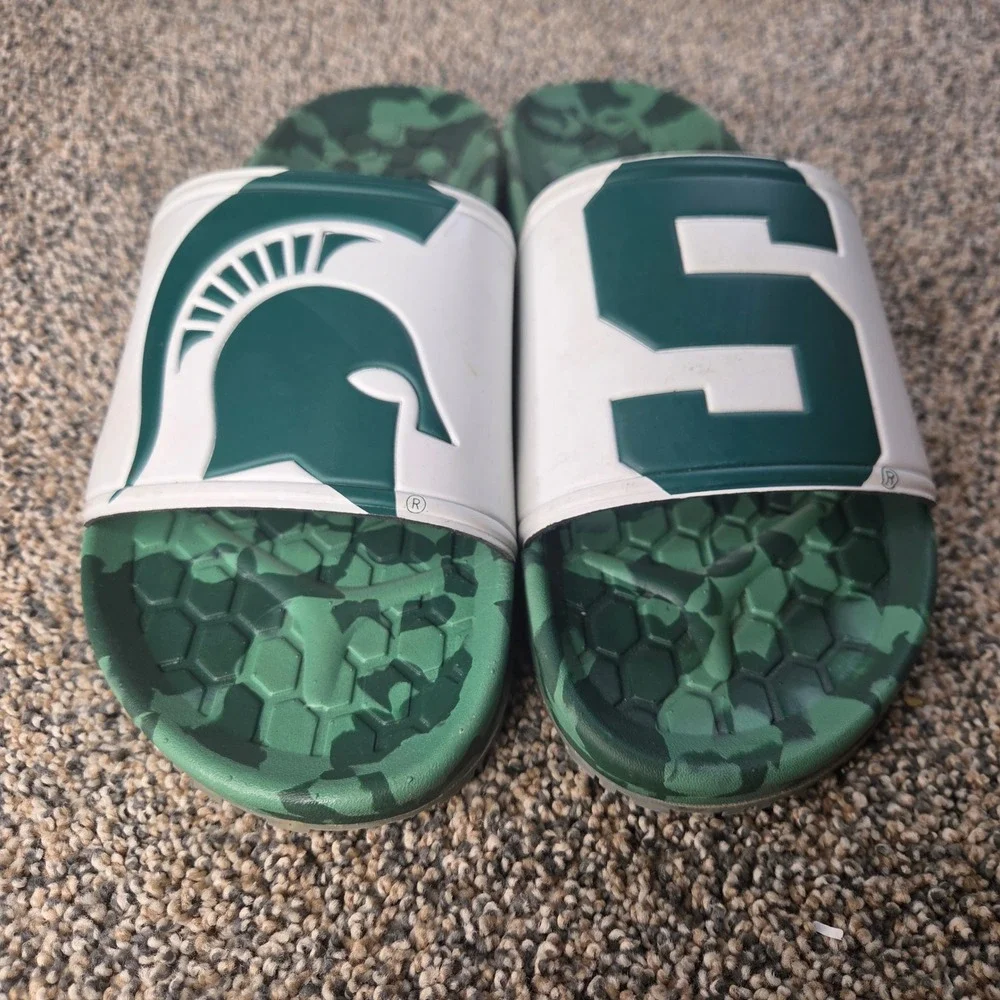 Michigan State Spartans Mens Camo Slide Sandals Green White MSU NCAA Shoes