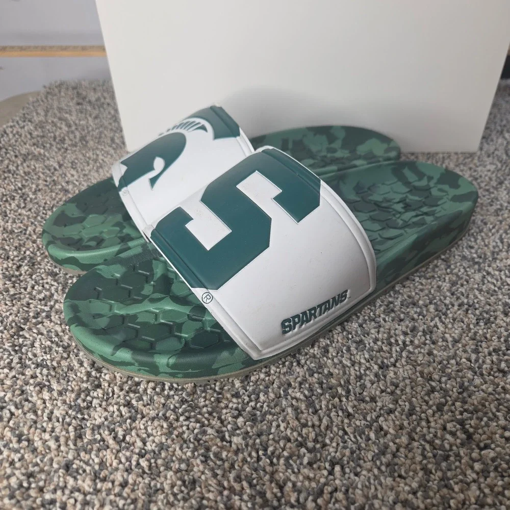 Michigan State Spartans Mens Camo Slide Sandals Green White MSU NCAA Shoes