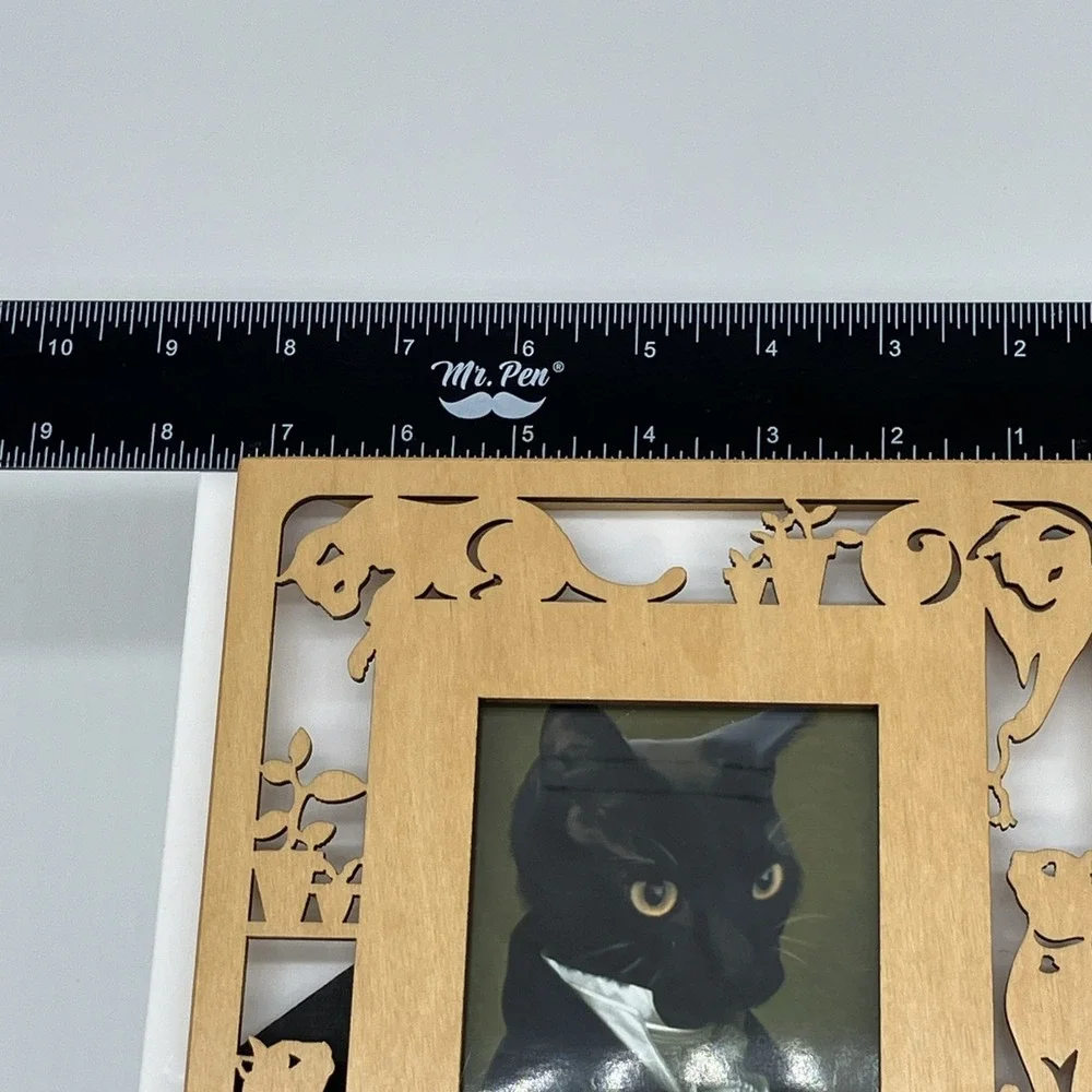Wood Carved Cut Out Cat Kitten‎ Picture Frame Plants Quirky Kitschy Photo Gift