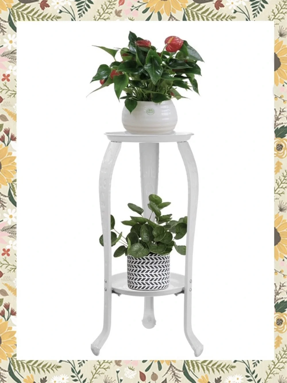2 Tier White Metal Plant Stand, Plant Shelf Flower Pot Holder Display Shelf🪴
