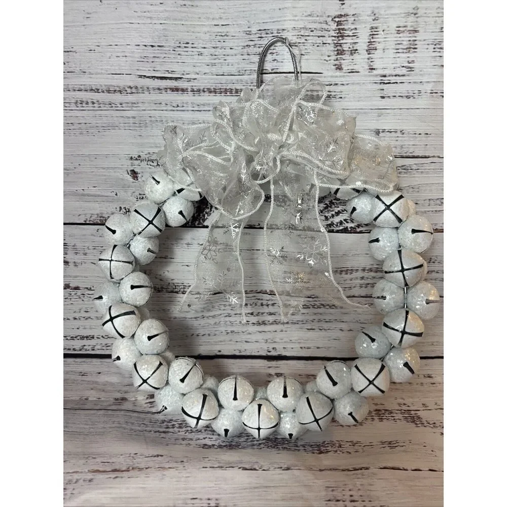 Christmas Holiday Sleigh Bell White‎ Iridescent Wreath 12