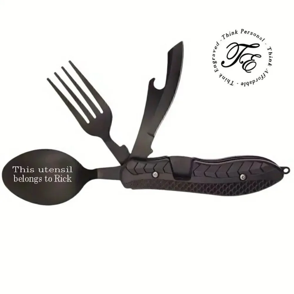 Personalized Camping or Picnic Fork, Spoon, and Knife Folding Utensil Multi-Tool