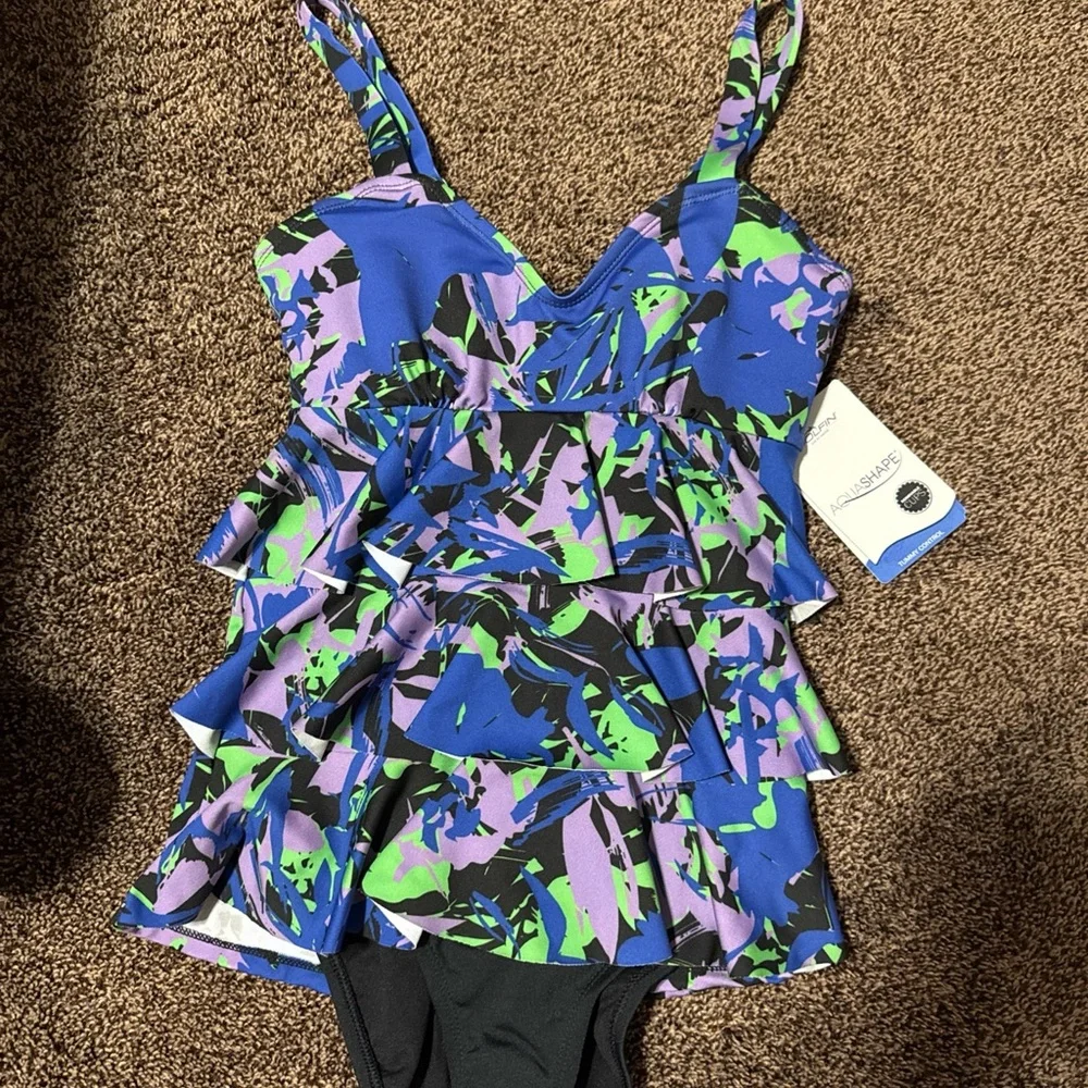 NWT Dolfin Aquashape Removeable Cups Tummy Control Blue‎ Eden Size 6 Swimsuit