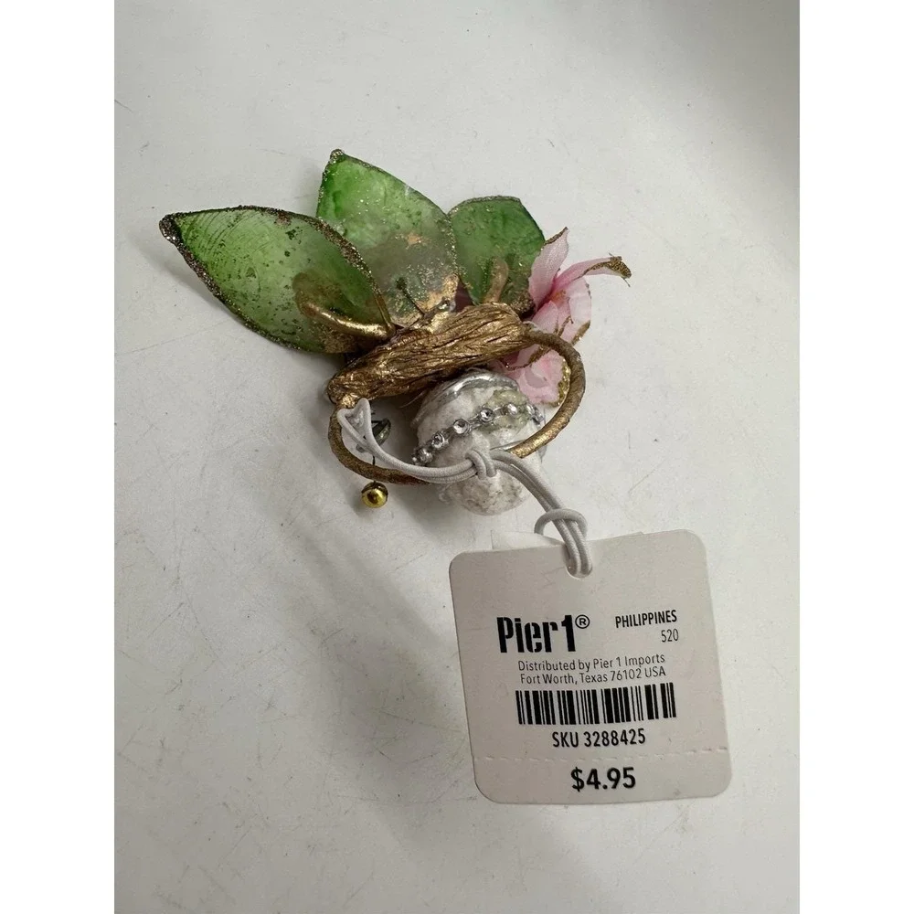 Pier 1 Capiz Shell Easter Napkin Ring Pink Floral Beaded NWT