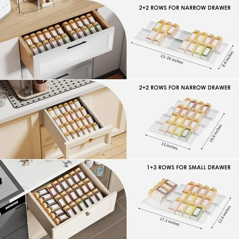 Clear Acrylic Spice Drawer Organizer, 4 Tier, Expandable From 13