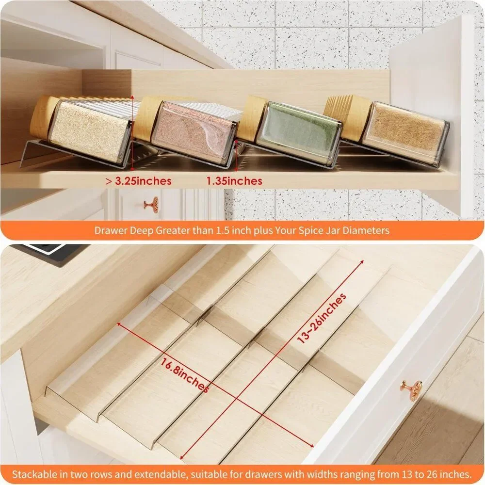 Clear Acrylic Spice Drawer Organizer, 4 Tier, Expandable From 13