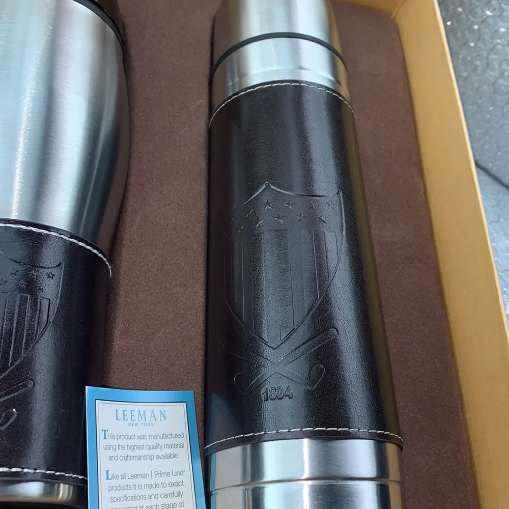 Leeman New‎ York Leather-Wrapped Thermos/Tumbler Set