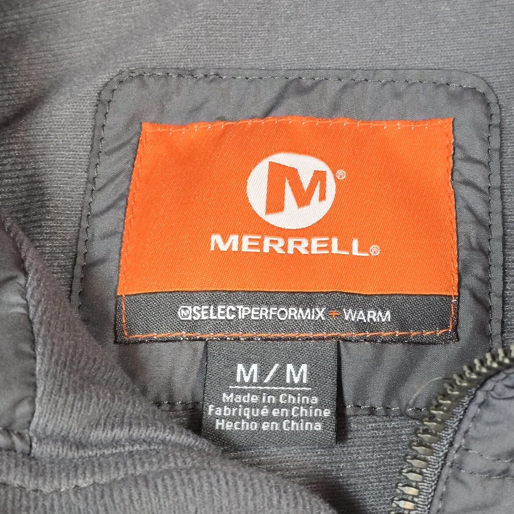 Merrell Men's Performix Wool Blend Gray Quilted Hiking Full Zip Jacket, Size Med