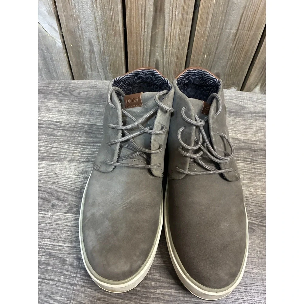 OluKai Papaku Ili Mens 11 Grey Leather Chukka Boots Mid Top Sneakers 10520-1313