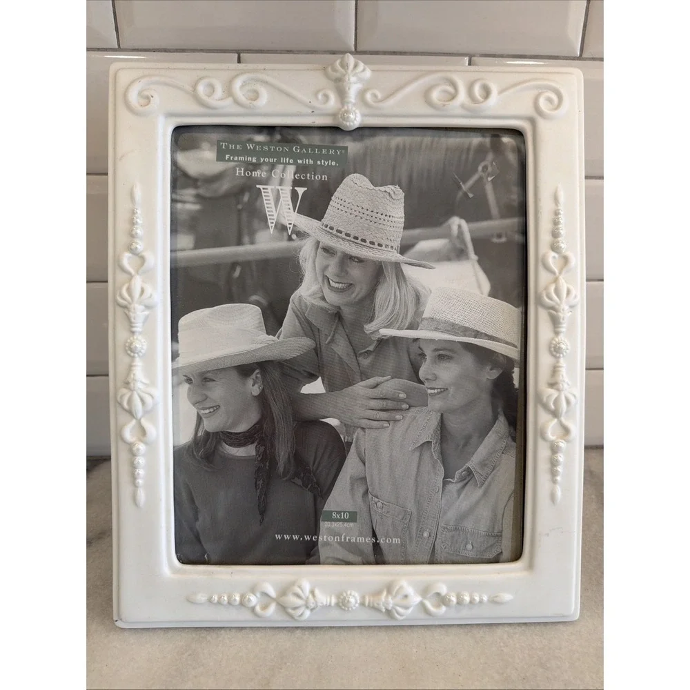 Weston Gallery 8x10 White Ceramic Frame With Pearl Details Perfect For A Wedding