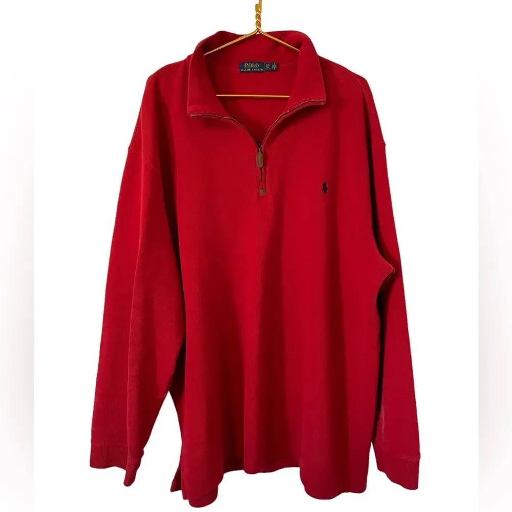 Polo Ralph Lauren Big & Tall Red Quarter Zip Pullover Sweater, Size XL Tall‎