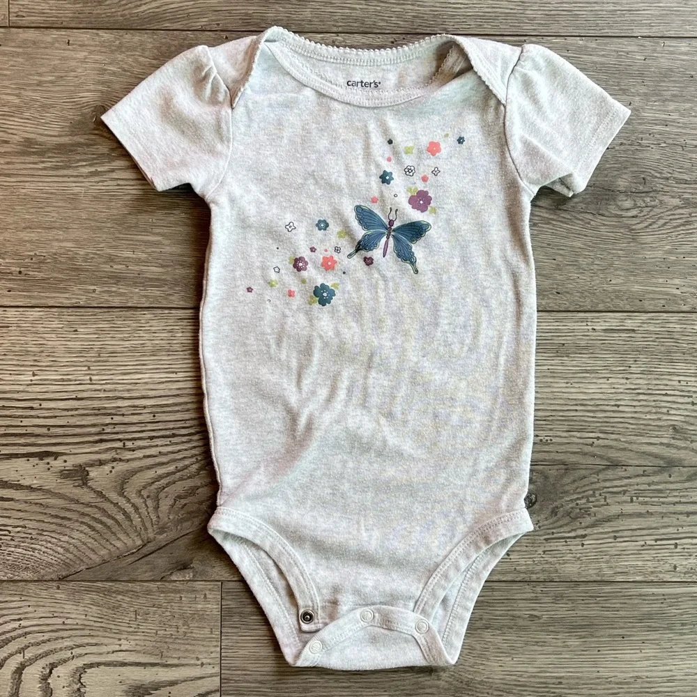 Carter’s Toddler Girl Short Sleeve Onesie Bodysuit Butterfly & Flowers 18 Months